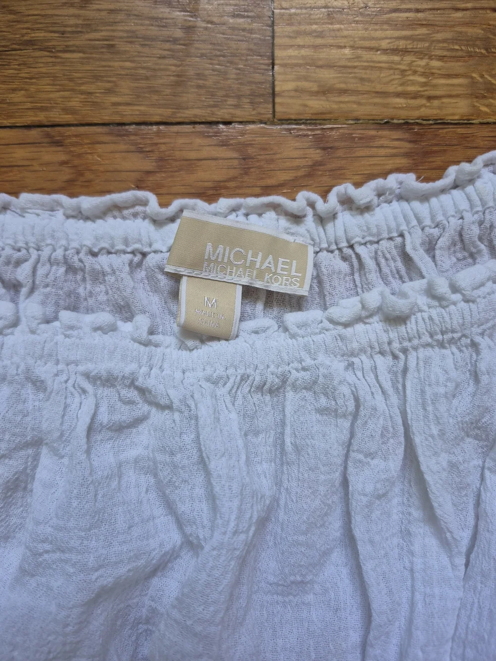 Michael Kors White Off-Shoulder Smocked Crop Top